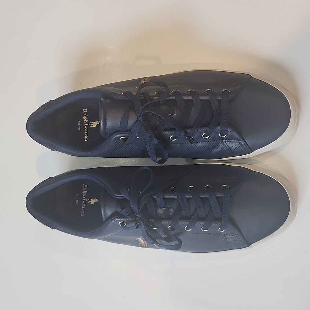 Polo Ralph Lauren Longwood Navy Perf Nappa Smooth Calf Swan Suede Shoes Mens 13